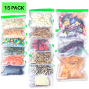 Small (5) Medium (5) Large (5)  Reusable PEVA Bag - 15 PACK