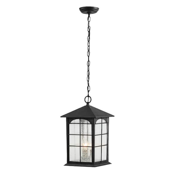 Brimfield 3-Light Aged Iron Outdoor Hanging Lamp with Clear Seedy Glass - 1007359902