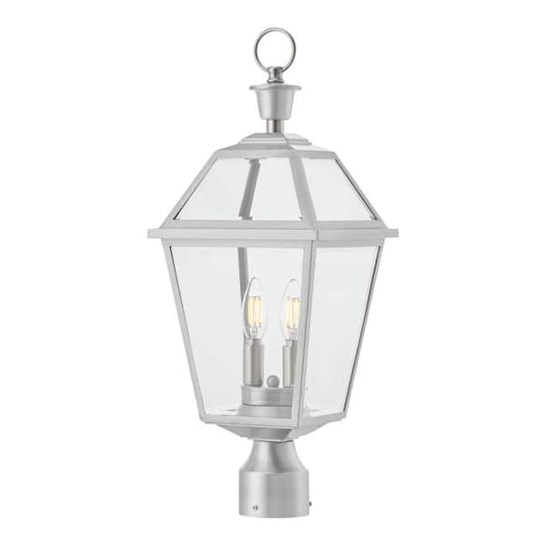 Glenneyre 22.5 in. W 2-Light Stainless French Quarter Gas Style Outdoor Post Mount Light with Clear Glass - 1007316224