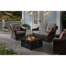 Stoneham 34 in. x 15.5 in. Square Steel Black Wood Fire Pit with Black Marble Tile Top