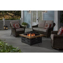 Stoneham 34 in. x 15.5 in. Square Steel Black Wood Fire Pit with Wood-Look Tile Top
