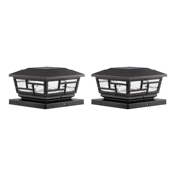 3.5 in. x 3.5 in. Bronze Outdoor Solar Post Cap with a 5.5 in. x 5.5 in. Adaptor (2-Pack) - 1007891742
