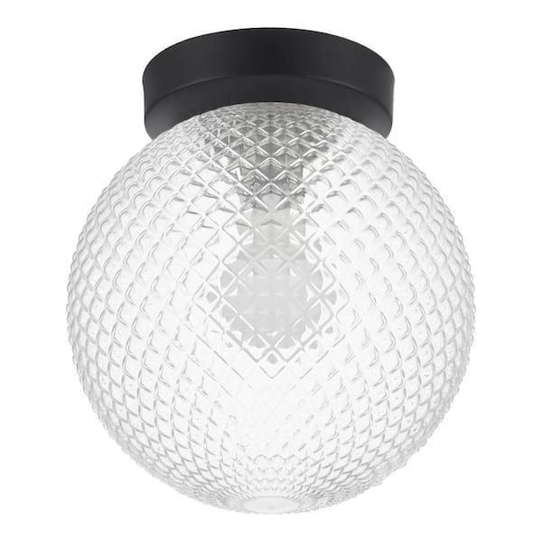 Walsh 8 in. 1-Light Black Flush Mount with Prismatic Glass Shade - 1008010599