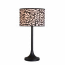 Lindley 30 in. Black Outdoor/Indoor Table Lamp with Off-White and Black Fabric Shade- 1008257171