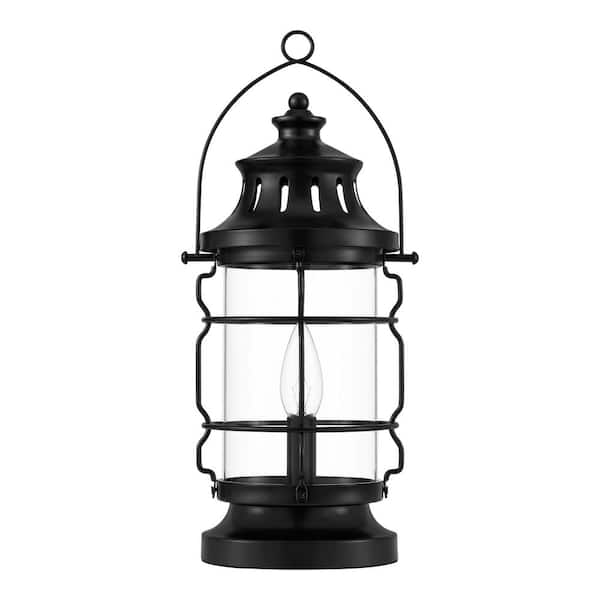 Rimgate 15.5 in. 1-Light Black Lantern Indoor Table Lamp with Clear Glass Shade- 1009096408