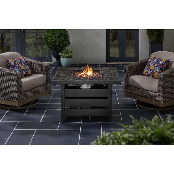 Summerfield 39.6 in. W 50000 Btu Black Steel Propane Outdoor Fire Pit with Lava Rocks