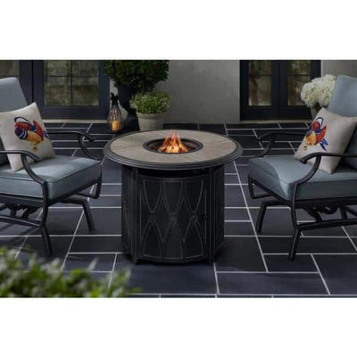 Kendrick 35.04 in. W 40000 Btu Black Steel Propane Outdoor Fire Pit with Fire Glass