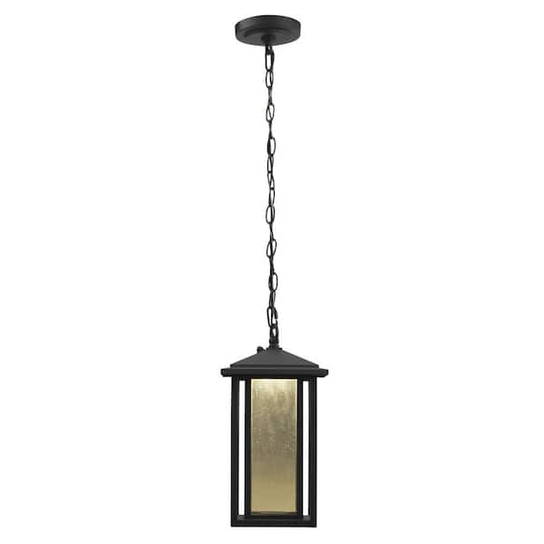Mauvo Canyon Black Dusk to Dawn Small LED Outdoor Pendant Light Fixture with Seeded Glass - 1007198079
