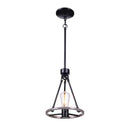Stratton 1-Light Black and Woodgrain Mini Pendant, Industrial Farmhouse Hanging Light, Kitchen Pendant Lighting - 1006314516