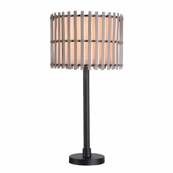Wellingway 29.25 in. Brown Outdoor/Indoor Table Lamp with Brown/Tan Shade- 1008257175
