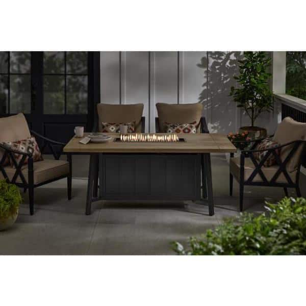 Wenmare 68 in. W 40000 Btu Brown Steel Propane Outdoor Fire Pit Table with Fire Glass