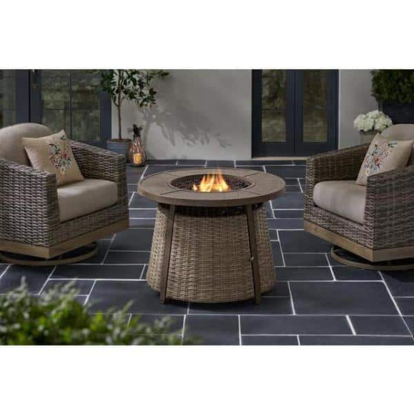 Hayden 36 in. W 55000 Btu Brown Steel Propane Outdoor Fire Pit with Fire Glass