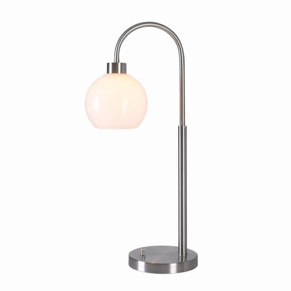Highstone 27 in. Brushed Silver Indoor Table Lamp with Opal Globe Shade- 1008393326