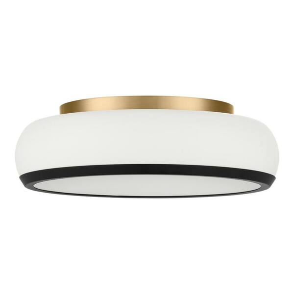 Peek 13 in. 2-Light Gold Flush Mount with Matte White and Matte Black Metal Shade - 1008980400