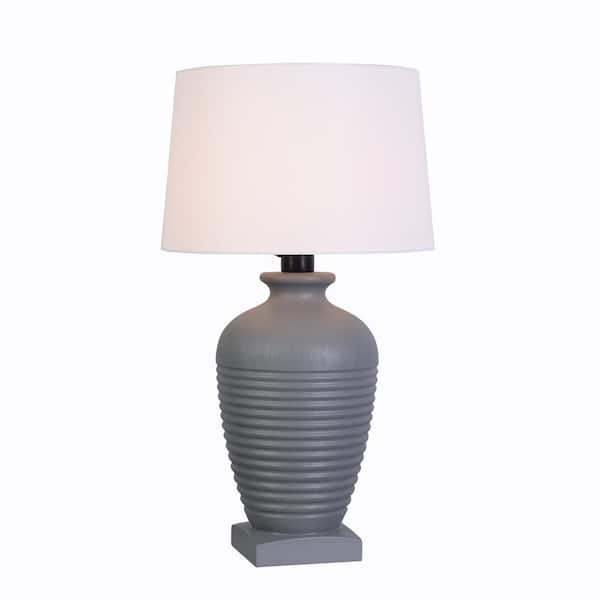 Parkwood 29.5 in. Gray Concrete Finish Outdoor/Indoor Table Lamp with Off-White Fabric Shade- 1008255132