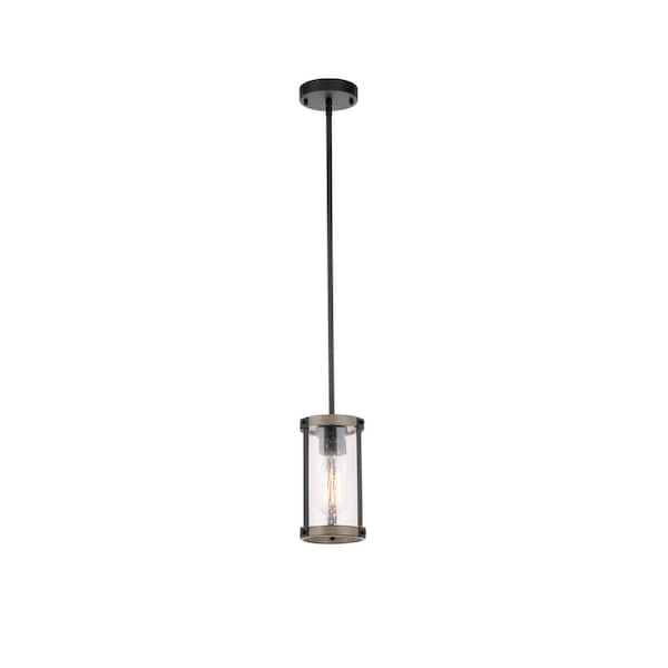 Collier 1-Light Black and Gray Wood Outdoor Mini Pendant Light with Clear Seeded Glass - 1008491125