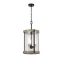Collier 3-Light Black and Gray Wood Outdoor Hanging Pendant Light with Clear Seeded Glass - 1008491100