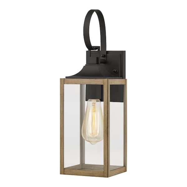 Havenridge 16.6 in. 1-Light Gray Wood Hardwired Outdoor Wall Lantern Sconce with Clear Glass (1-Pack) - 1007316260