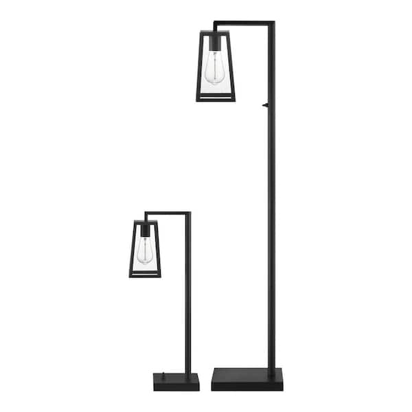 Oakleigh 58 in. Black Outdoor/Indoor 2-Light Floor and Table Lamp Set- 1008393255