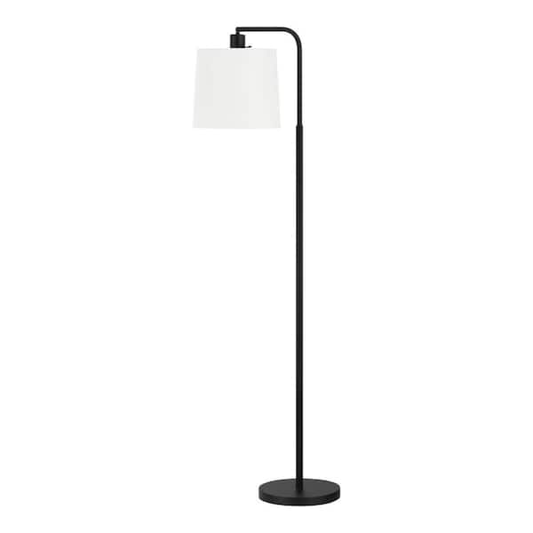 Auburn 56 in. Matte Black Floor Lamp with White Fabric Shade- 1008832350