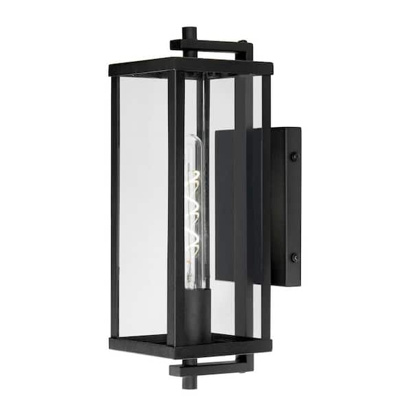 Meadow 14 in. Modern 1-Light Matte Black Hardwired Outdoor Medium Rectangle Wall Lantern Sconce Light - 1007259987