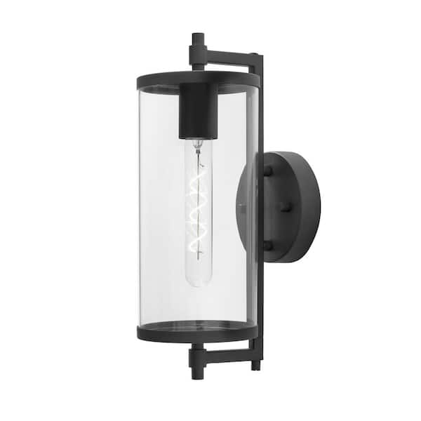 Lurelane 14 in. Medium Modern 1-Light Matte Black Hardwired Outdoor Cylinder Wall Lantern Sconce Light - 1007259954