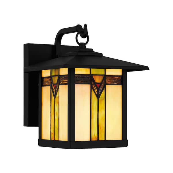 Sumner 9.13 in. Matte Black Tiffany Outdoor Hardwired Wall Lantern Sconce - 1008547463