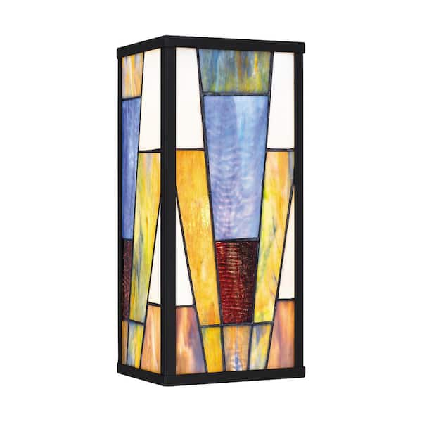 Ciancola 1-Light Matte Black Outdoor Wall Sconce with Tiffany Glass Shade - 1008574963