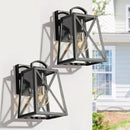 Modern Black Outdoor Wall Lantern Sconce With Clear Glass Shade 1-Light Geometric Coach Light Porch Lighting (2-pack) - 1007284893