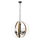 Ellena 5-Light Matte Black and Maple Tone Outdoor Chandelier with Seedy Glass - 1007259779