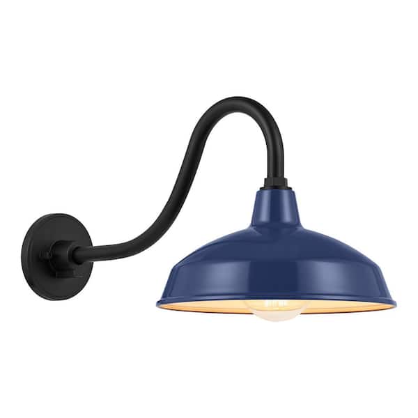 Easton 11 in. 1-Light Navy Blue Barn Outdoor Wall Lantern Sconce with Steel Shade - 1007316194