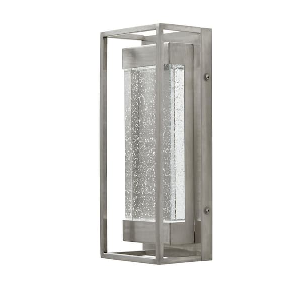 Lindley 12. 38 in. Modern 1-Light Stainless Steel Hardwired LED Outdoor Wall Lantern Sconce with Double Frame (1-Pack) - 1007260041