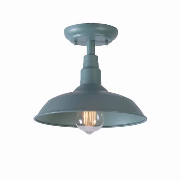 Bell Ridge 10 in. 1-Light Teal Semi-Flush Mount - 1008480616