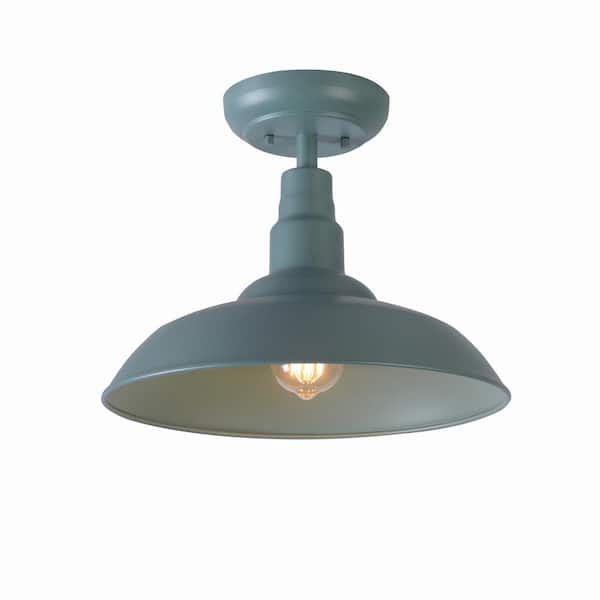 Bell Ridge 14 in. 1-Light Teal Semi-Flush Mount - 1008480420