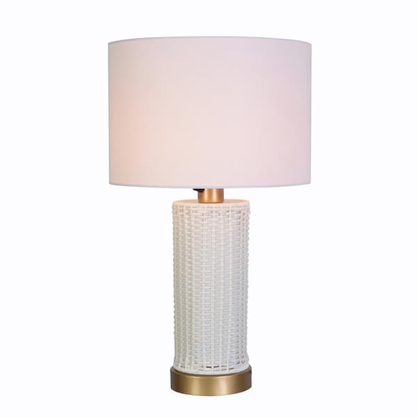 Maplebrook 27. 5 in. White and Gold Outdoor/Indoor Round Table Lamp- 1008380913